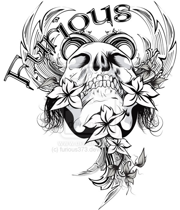 600x700 Skull Flower Drawing