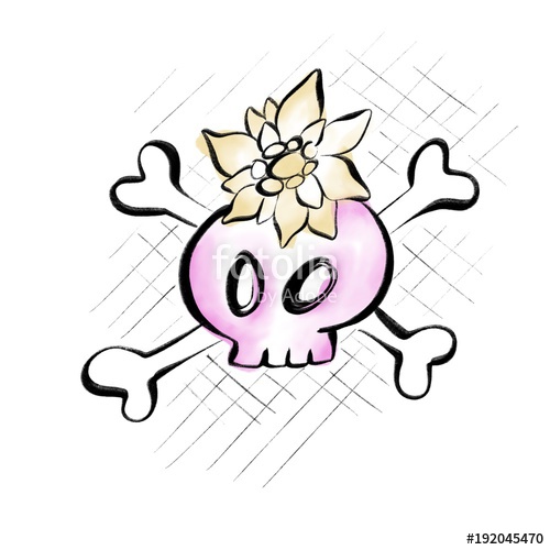 500x500 Drawing Of A Sweet Little Skull With Edelweiss Flower Stock Photo