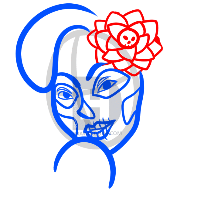 649x720 How To Draw Day Of The Dead Girl, Step