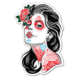 300x300 Sugar Skull Tattoo Lady Girl Sticker Tattoo Art Sailor