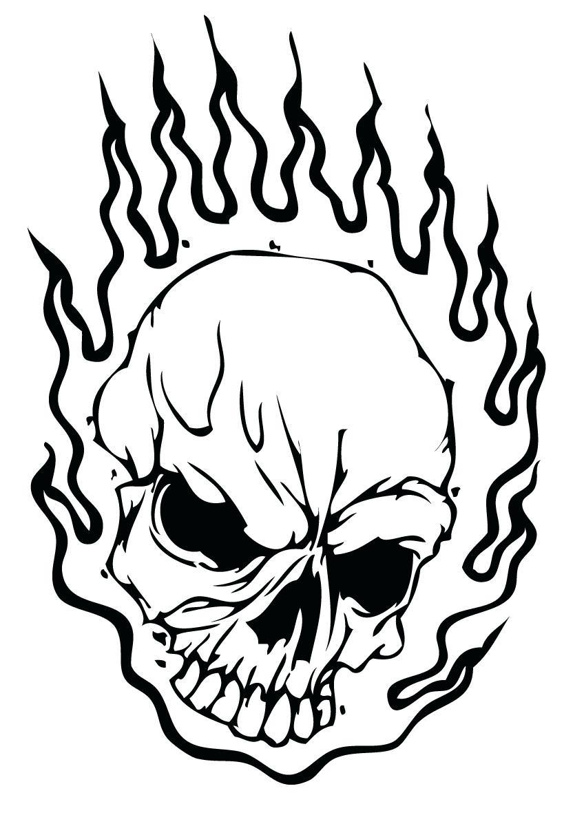 848x1200 Skull On Fire Coloring Page
