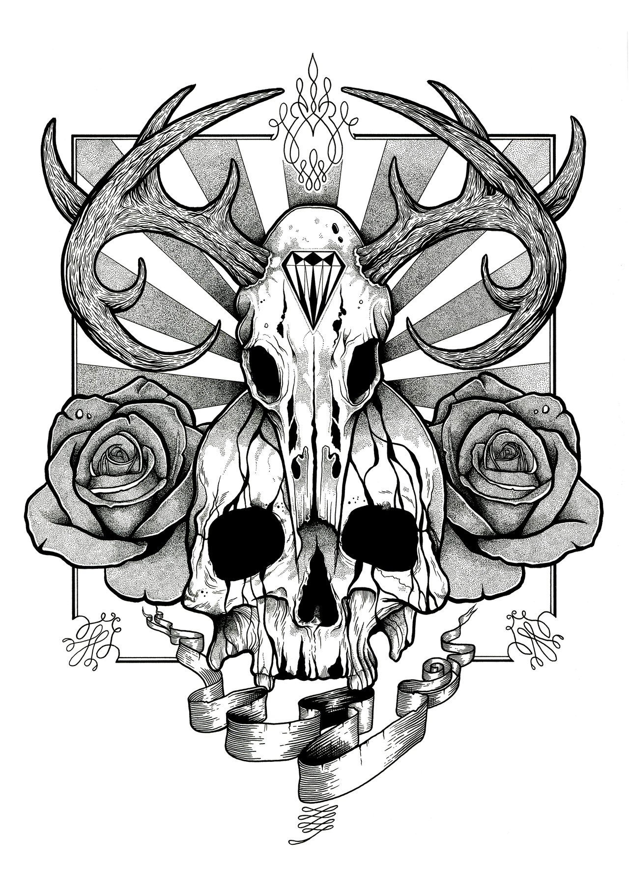 1280x1810 Tattoo Drawing Skulls Pile Line
