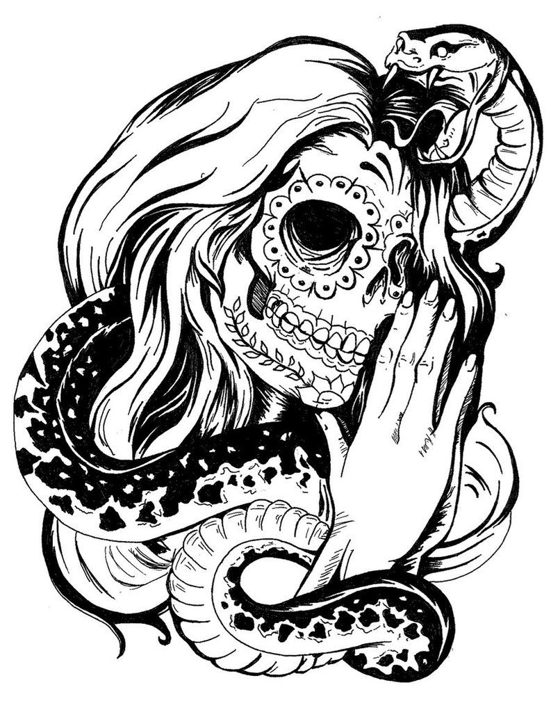 793x1008 Snake And Girl Sugar Skull Tattoo Design