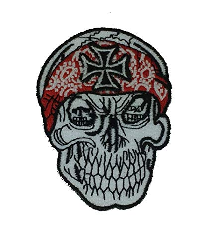 425x471 Skull With Iron Cross And Bandana Patch