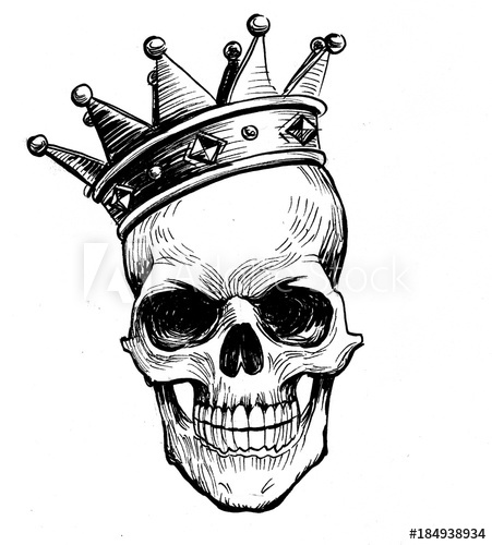 451x500 Black And White Ink Illustration Of A Human Skull In Crown