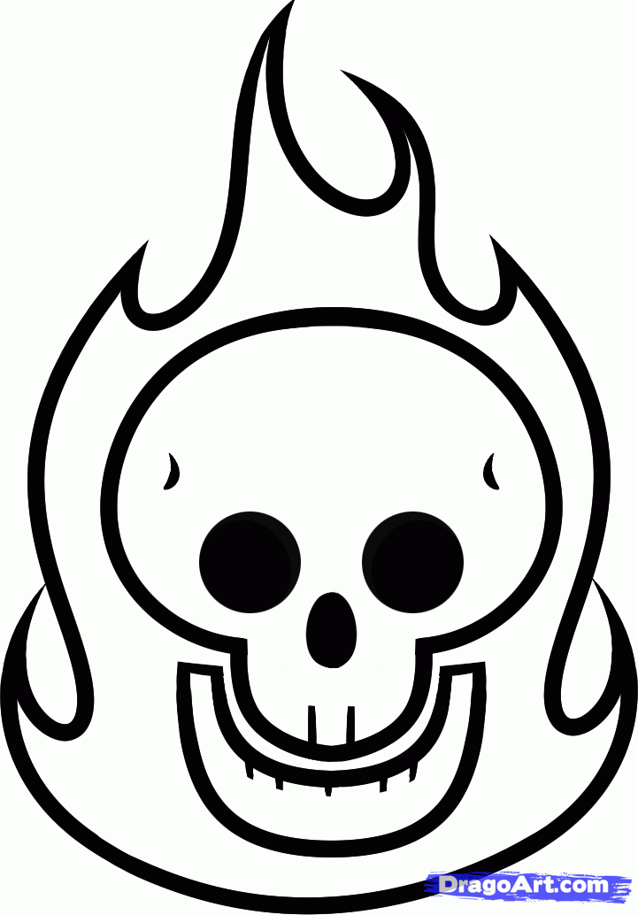 721x1034 How To Draw A Flaming Skull For Kids, Step
