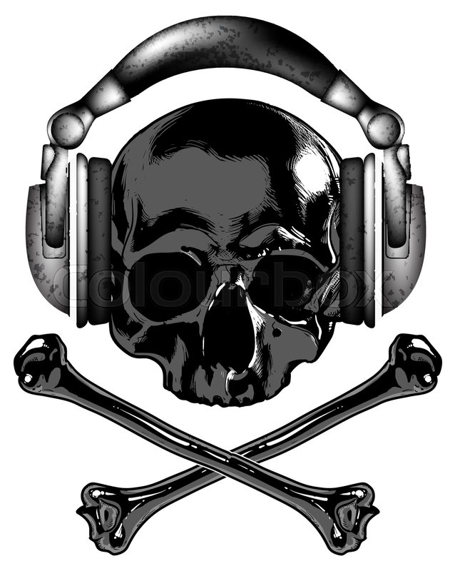 638x800 Skull In Headphones And Crossbones