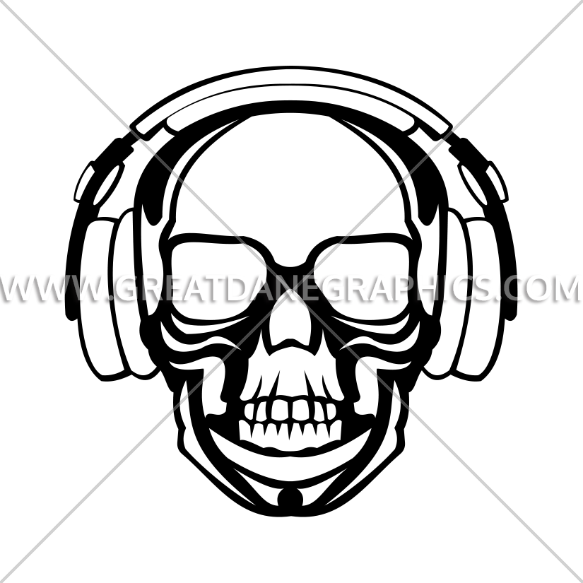 825x825 Skull With Headphones Production Ready Artwork For T Shirt Printing