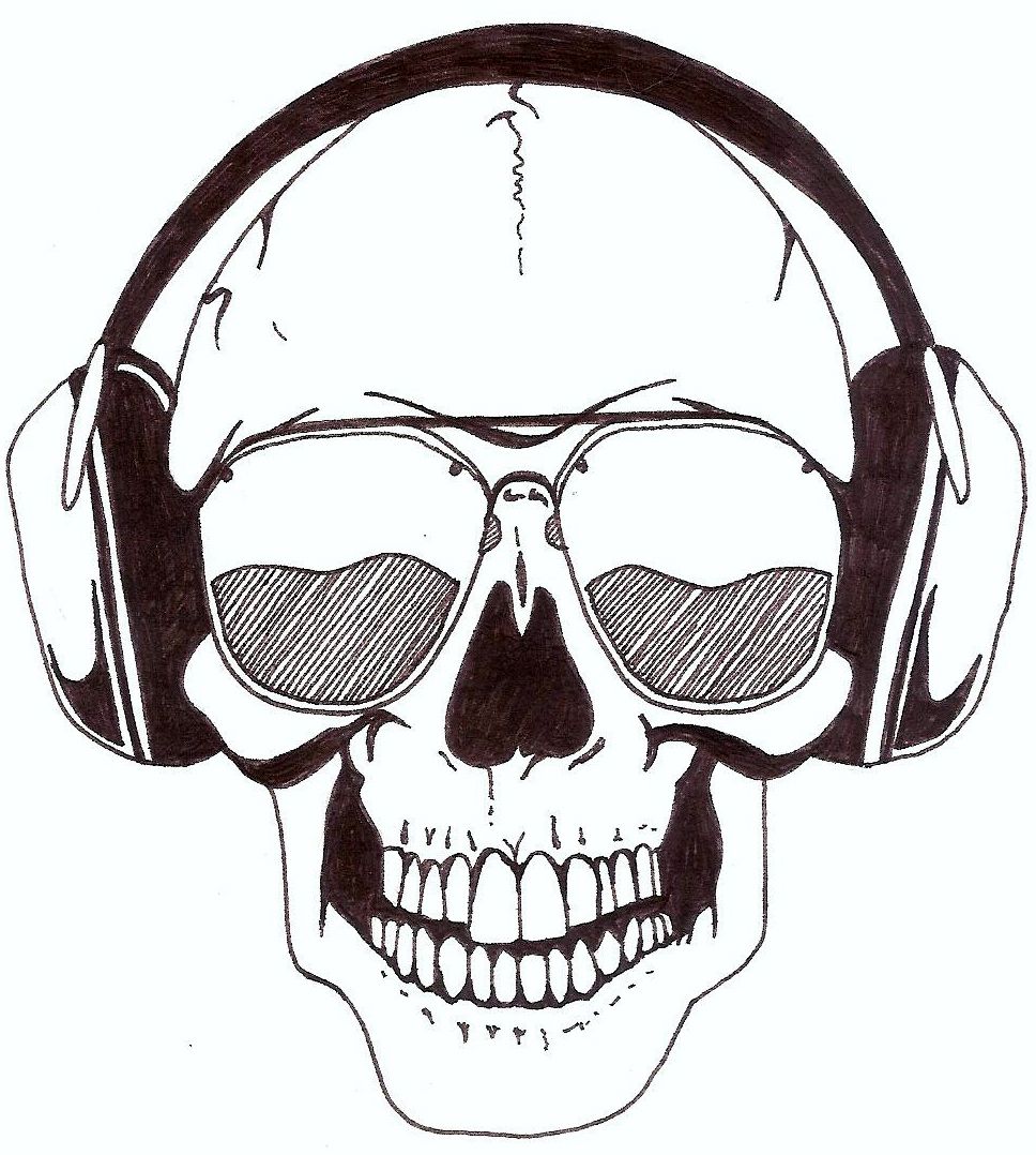 968x1078 Skull With Headphones, Charlotte Jane Rumsey Art! Skull