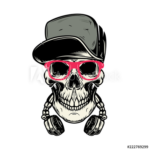 500x500 Skull With Headphones Design Element For Poster, Card, Emblem