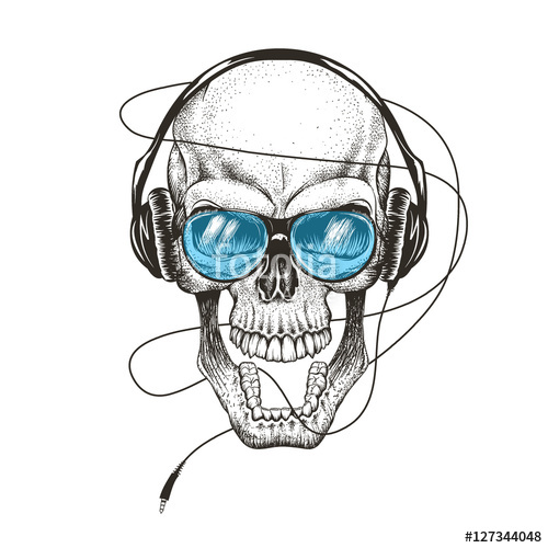 500x500 Smiling Skull Listening A Music In Headphones Stock Image