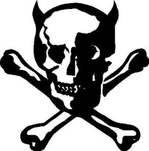 295x300 Skull And Cross Bones Devil With Horns Car Decal Sticker Ebay