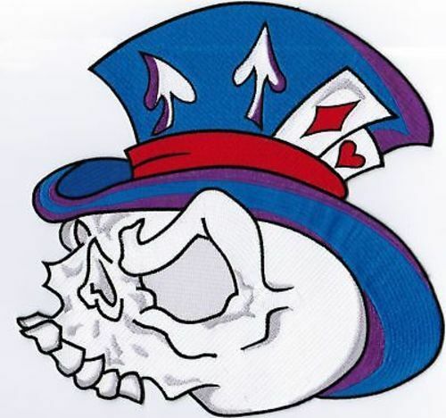 500x468 Skull With Top Hat Biker Funny Motorcycle Embroidered Back Vest