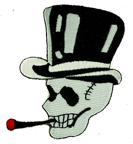 462x500 Skull Top Hat Cigar Cool Biker Iron On Embroidered Patch