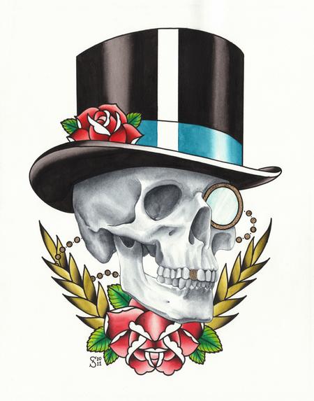 450x573 Skull With Top Hat Drawing