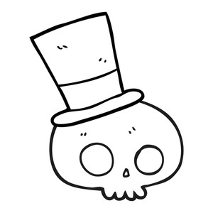 300x300 Freehand Drawn Black And White Cartoon Skull Wearing Top Hat