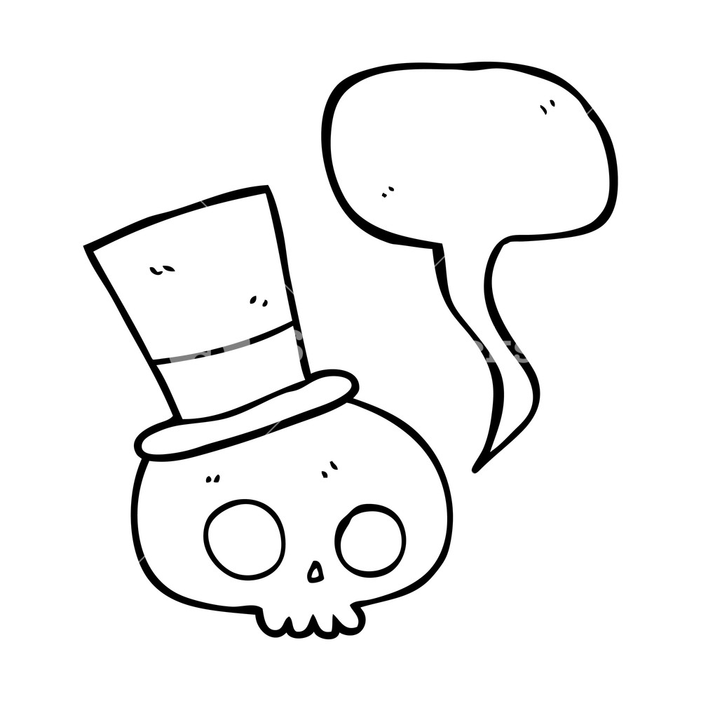 1000x1000 Freehand Drawn Speech Bubble Cartoon Skull Wearing Top Hat Royalty