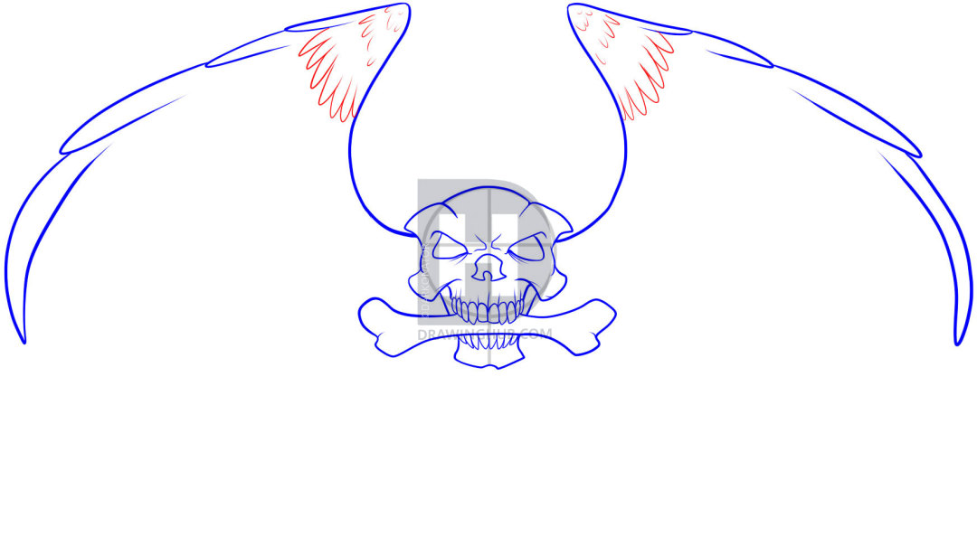 1080x594 How To Draw A Skull With Wings, Step