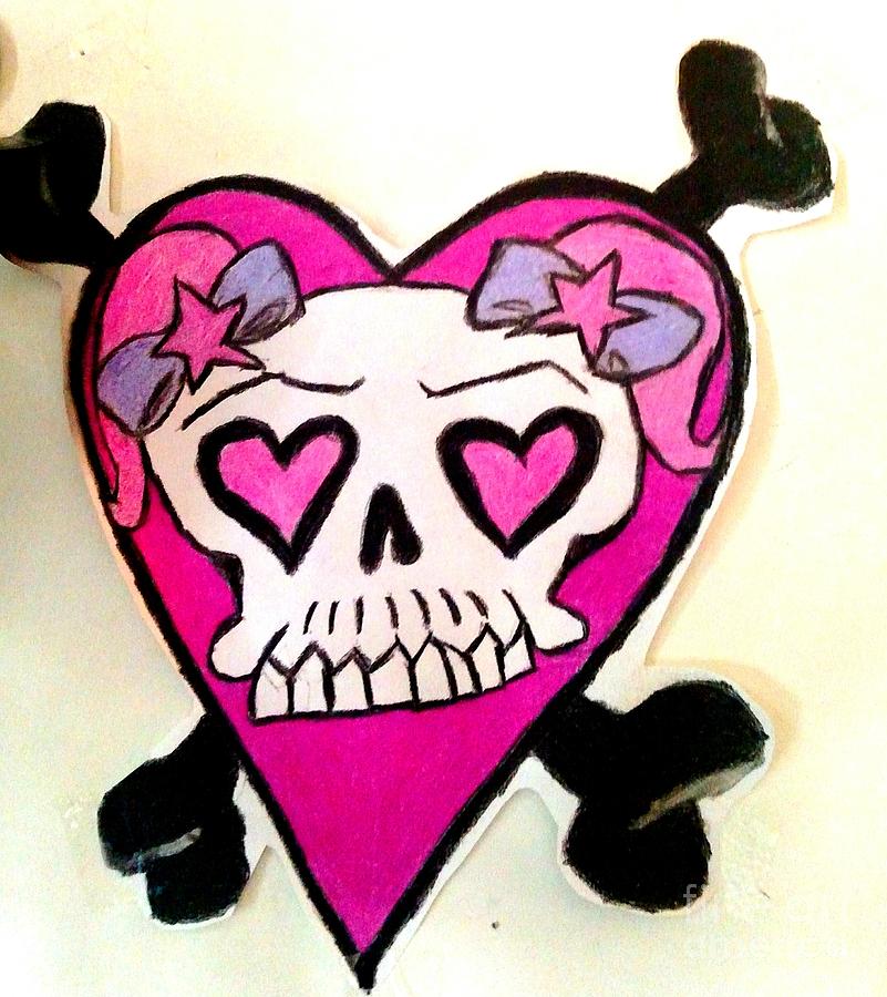 801x900 Girly Skull N' Cross Bones Heart Drawing