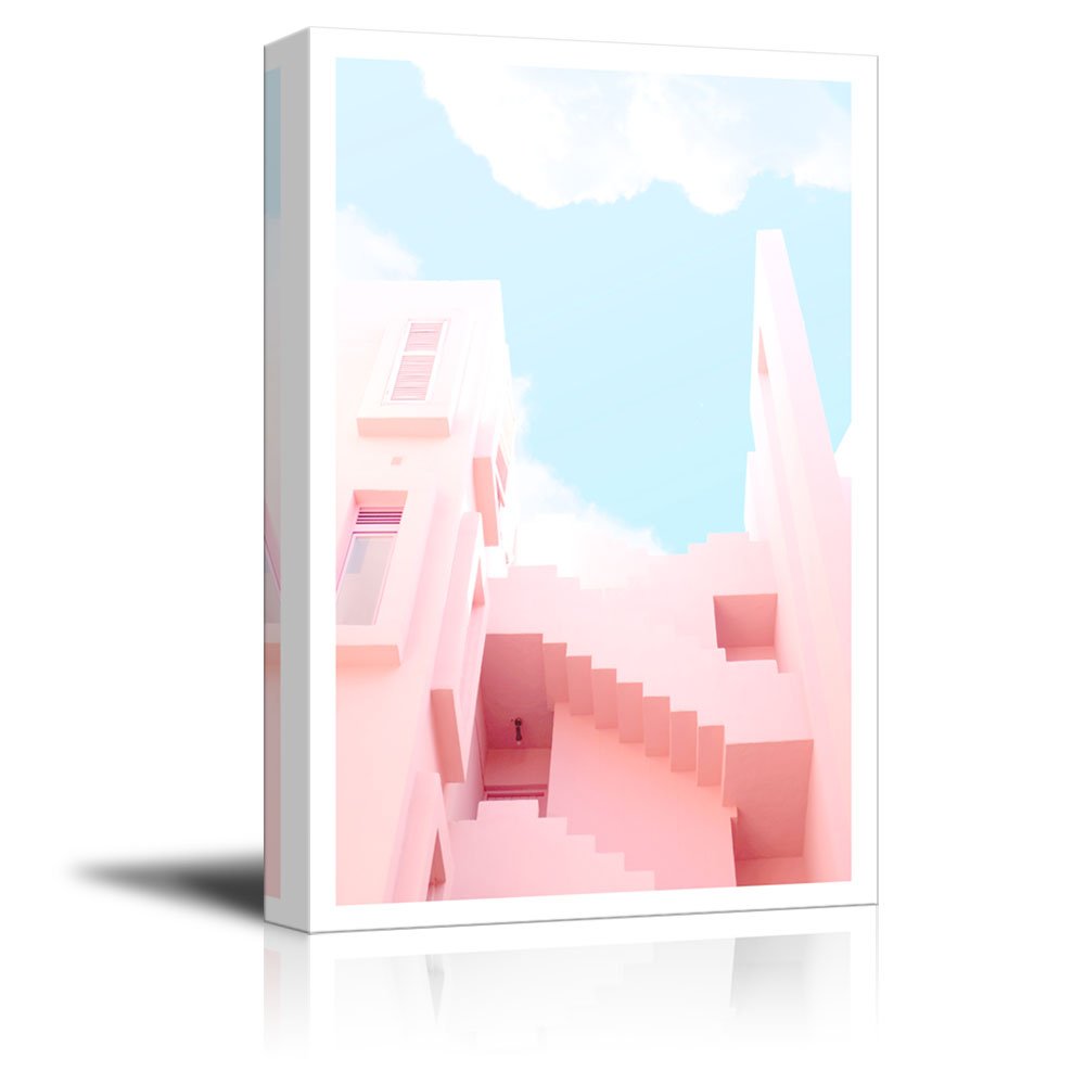 1000x1000 Drawing Of Fresh Pink Color Tone Building With Sunny Sky