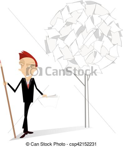 394x470 Man And Document Tree Smiling Man With A Big Pencil Stands Near