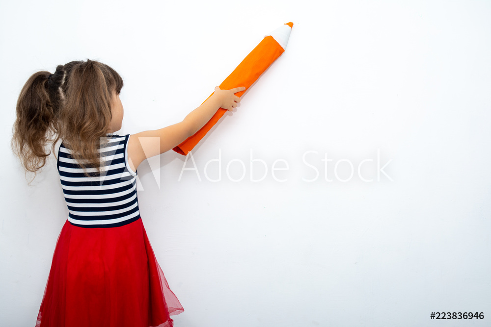 1000x667 Photo Art Print Preschool Age Girl Holding Big Pencil