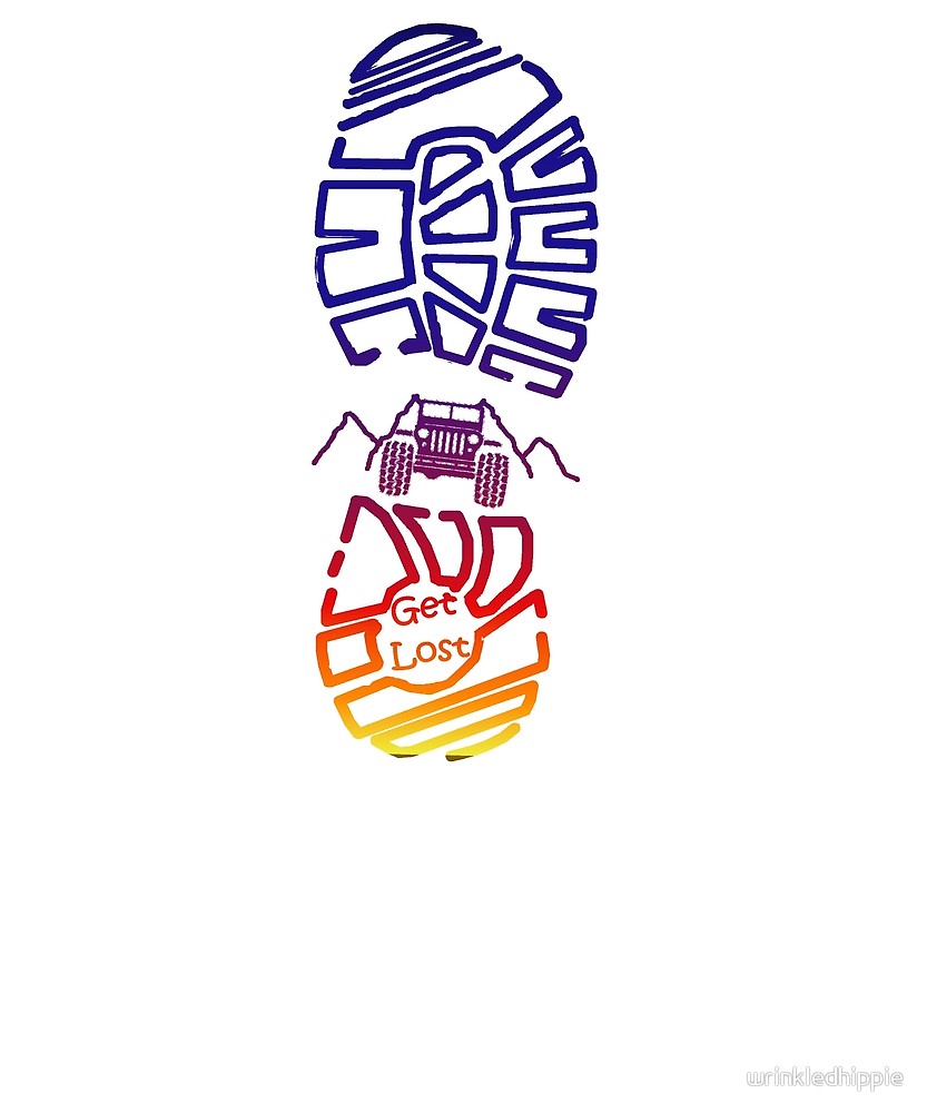 833x1000 Jeep Get Lost Hiking Boot Drawing Skyline Colors