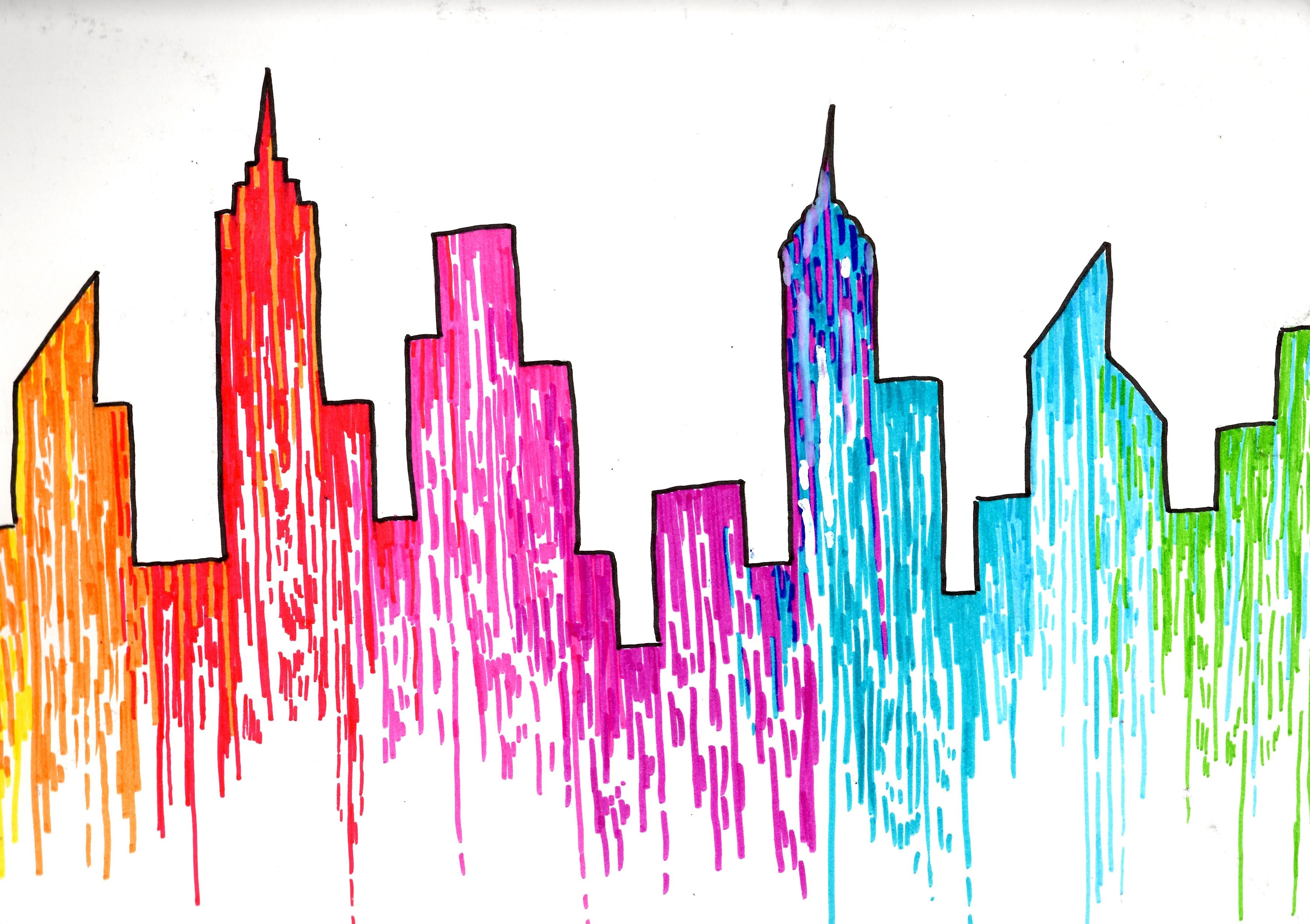 3485x2460 Huge Collection Of 'new York Skyline Drawing Color' Download More