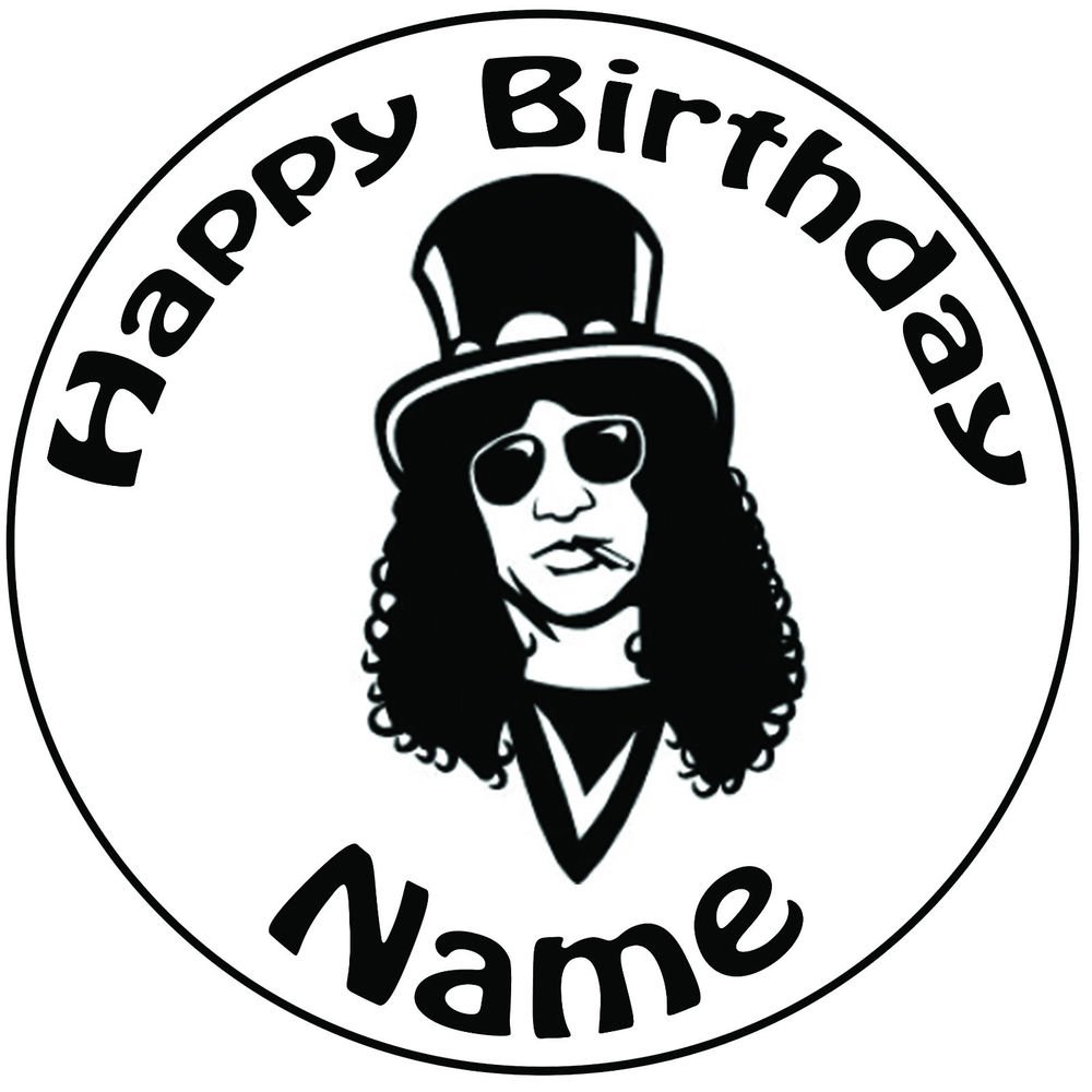 1000x1000 Personalised Slash Guns N Roses Icing Cake Topper Round Easy Pre