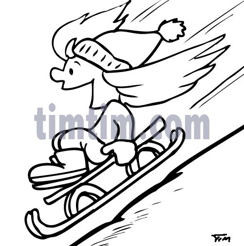 501x505 Free Drawing Of Sledding Girl Bw From The Category Sports
