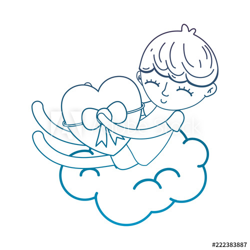 500x500 Degraded Outline Sleeping Boy And Heart With Ribbon Bow