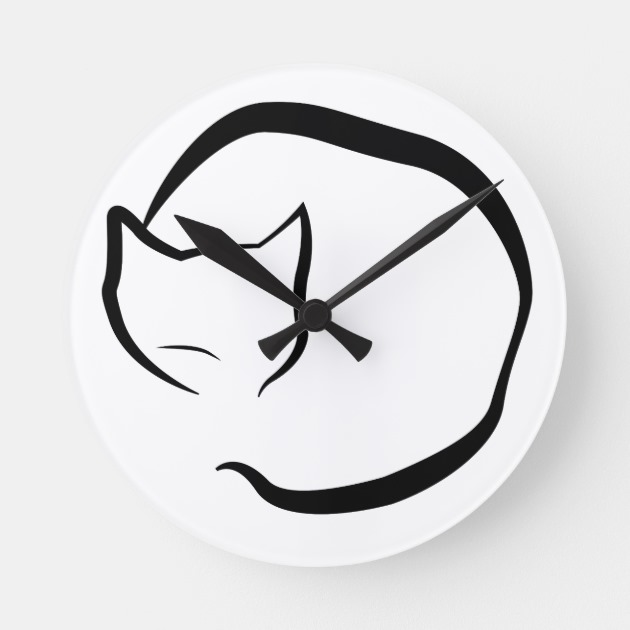 630x630 Clock With Sleeping Cat In Four Lines