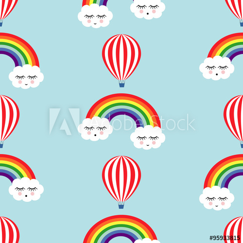 500x500 Smiling Sleeping Clouds, Rainbows And Hot Air Balloons Seamless
