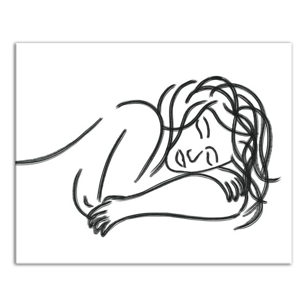 600x600 Bungalow Rose 'sleeping Woman Sketch' Drawing Print On Wrapped