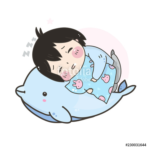500x500 Kawaii Sleeping Girl And Dolphin Hand Drawn Vector Illustration