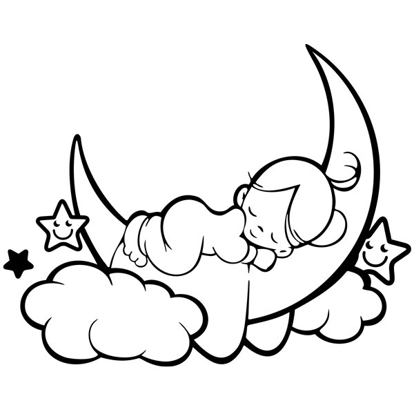 600x600 Kids Wall Sticker Girl Sleeping On The Moon