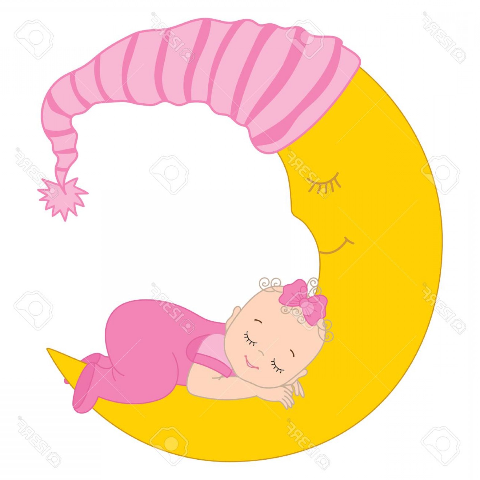 1560x1560 Photostock Vector Vector Cute Baby Girl Sleeping On The Moon