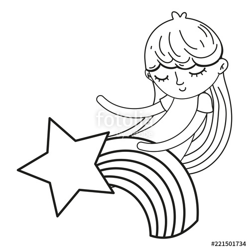 500x500 Line Sleeping Girl With Nice Rainbow And Star Stock Image