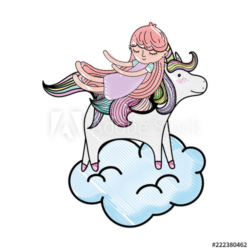 500x500 Scribbled Sleeping Girl With Beauty Unicorn In The Cloud