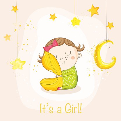 416x416 Baby Girl Sleeping With A Pillow Baby Shower Card Premium Clipart