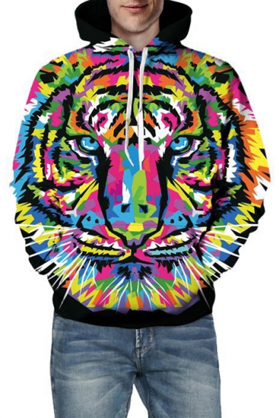 392x588 Drawing Tiger Print Long Sleeve Loose Unisex Hoodie
