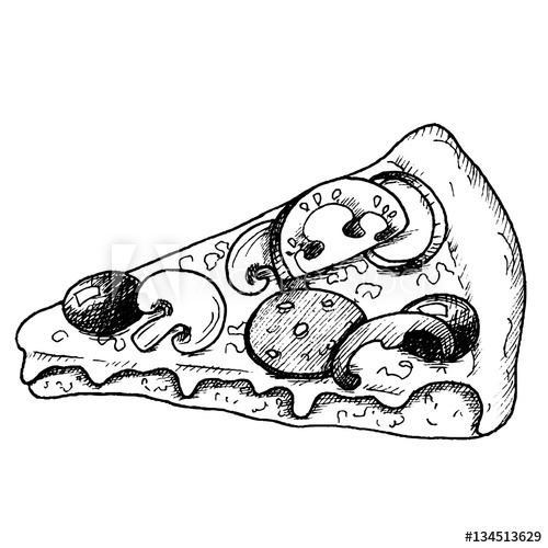 500x500 Sketch Ink Graphic Slice Of Pizza Illustration, Vector Draft