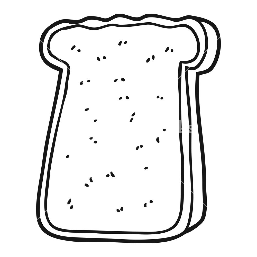 1000x1000 Freehand Drawn Black And White Cartoon Slice Of Toast Royalty Free