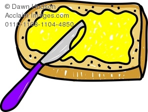 300x228 clipart image of a whimsical drawing of a slice of buttered bread