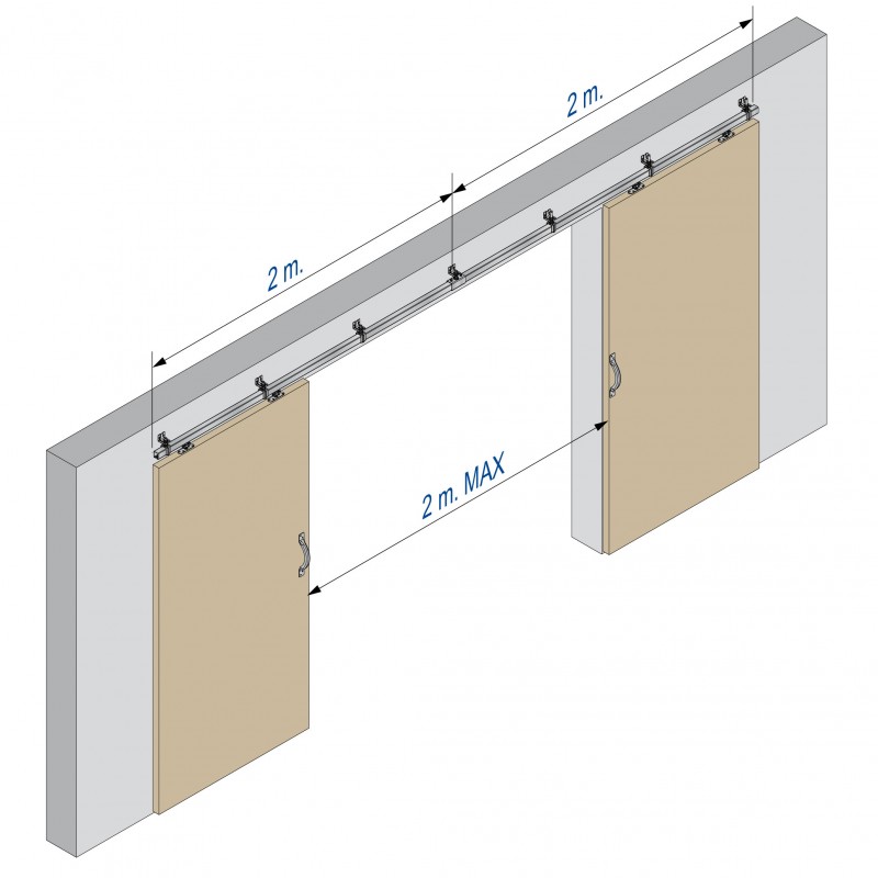 800x800 Heavy Sliding Door Hardware Kit In Wall Mount Tracks