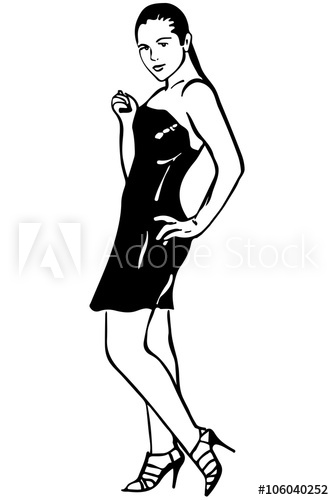 334x500 Vector Sketch Of A Girl In A Slinky Black Dress With Heels