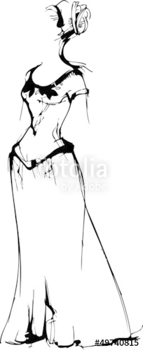 204x500 A Sketch Of Beautiful Slip Of A Girl Is In A Long Dress Stock