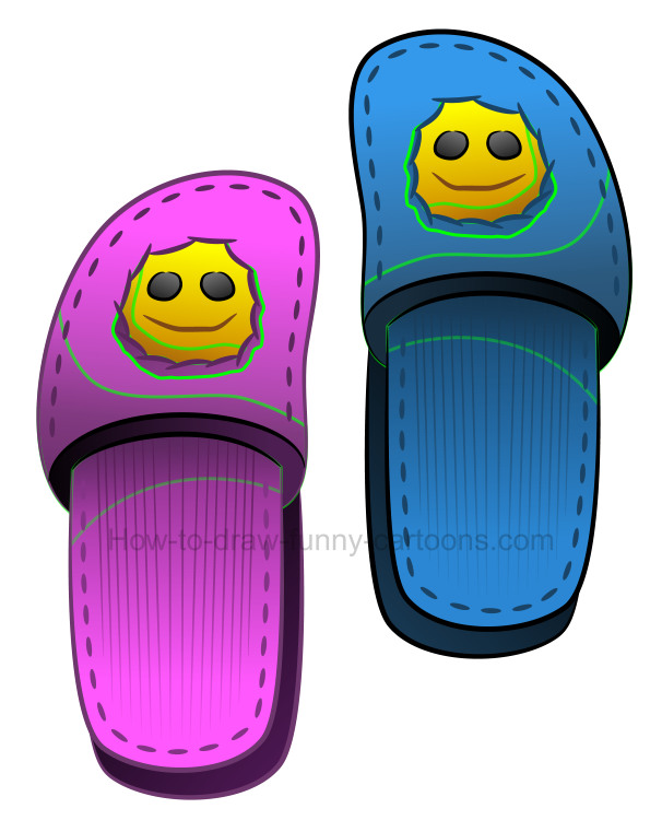 606x761 How To Draw Cartoon Slippers