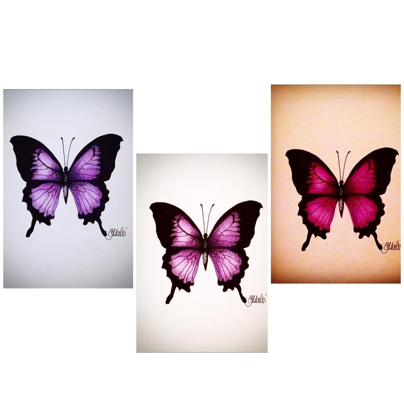 794x794 Digital Triple Butterfly Drawing Etsy