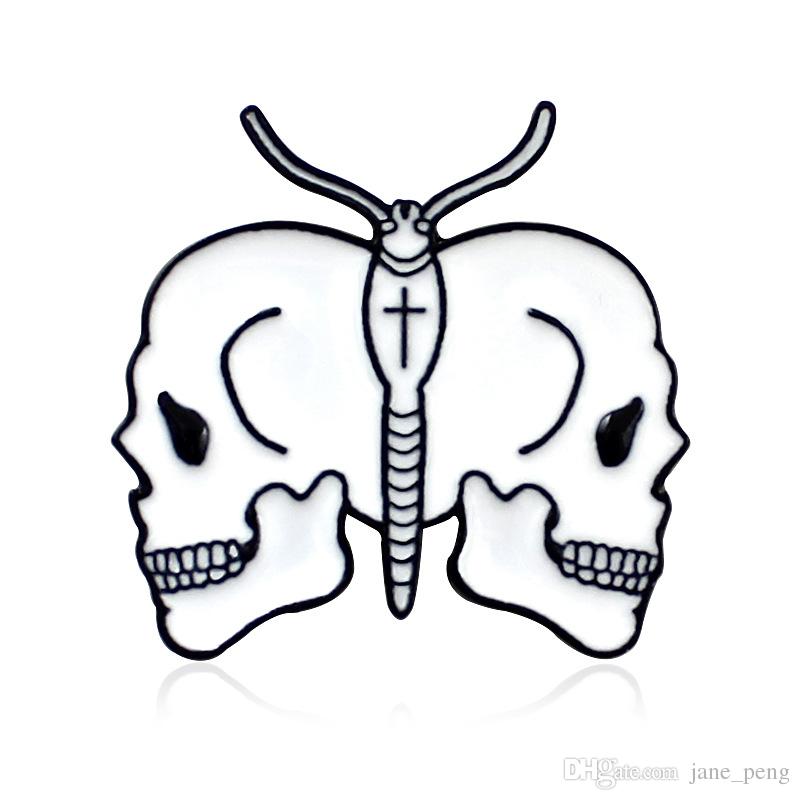 800x800 White Skeleton Butterfly Shape Enamel Brooch Pins Small Size